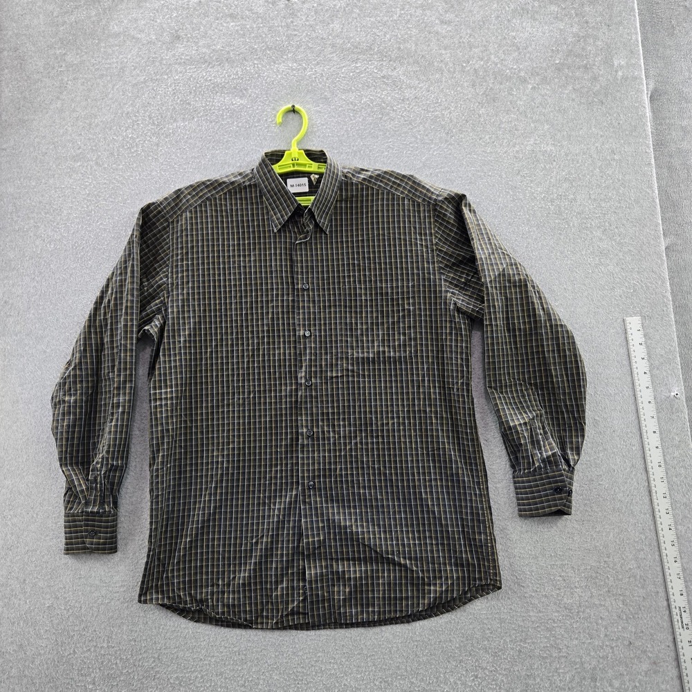 St. Croix Men Button Up Shirt LARGE Navy Check Long Sleeve‎ Made In Italy
